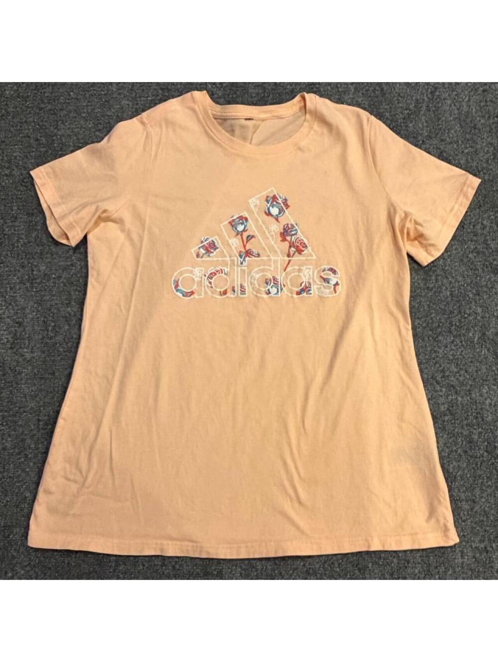 Peach adidas T-shirt with floral pattern - women’s L/XL